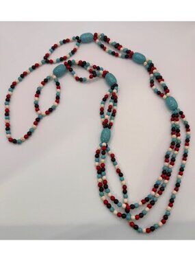 Southwest Style Beaded Necklace Dyed Howlite 41” Triple Strand 156g Western Boho